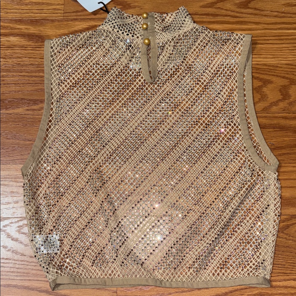 AKIRA Rhinestone Mesh Sleeveless Top - Picture 4 of 5